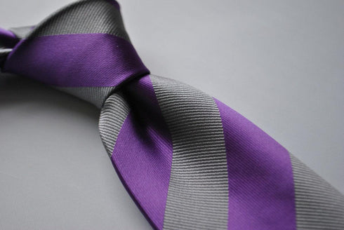 cadbury purple and silver barber striped tie